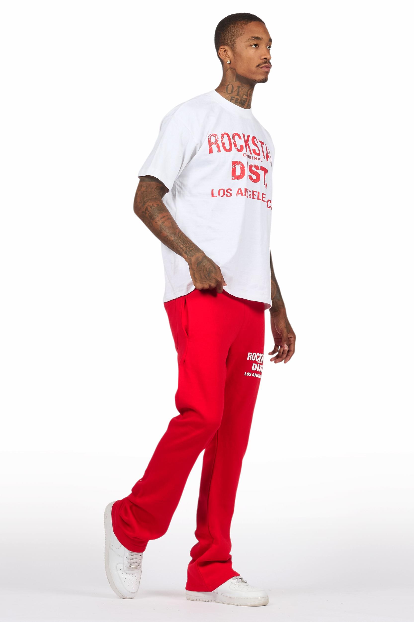 Lake White/Red Oversized T-Shirt/Stacked Track Pant Set Male Product Image