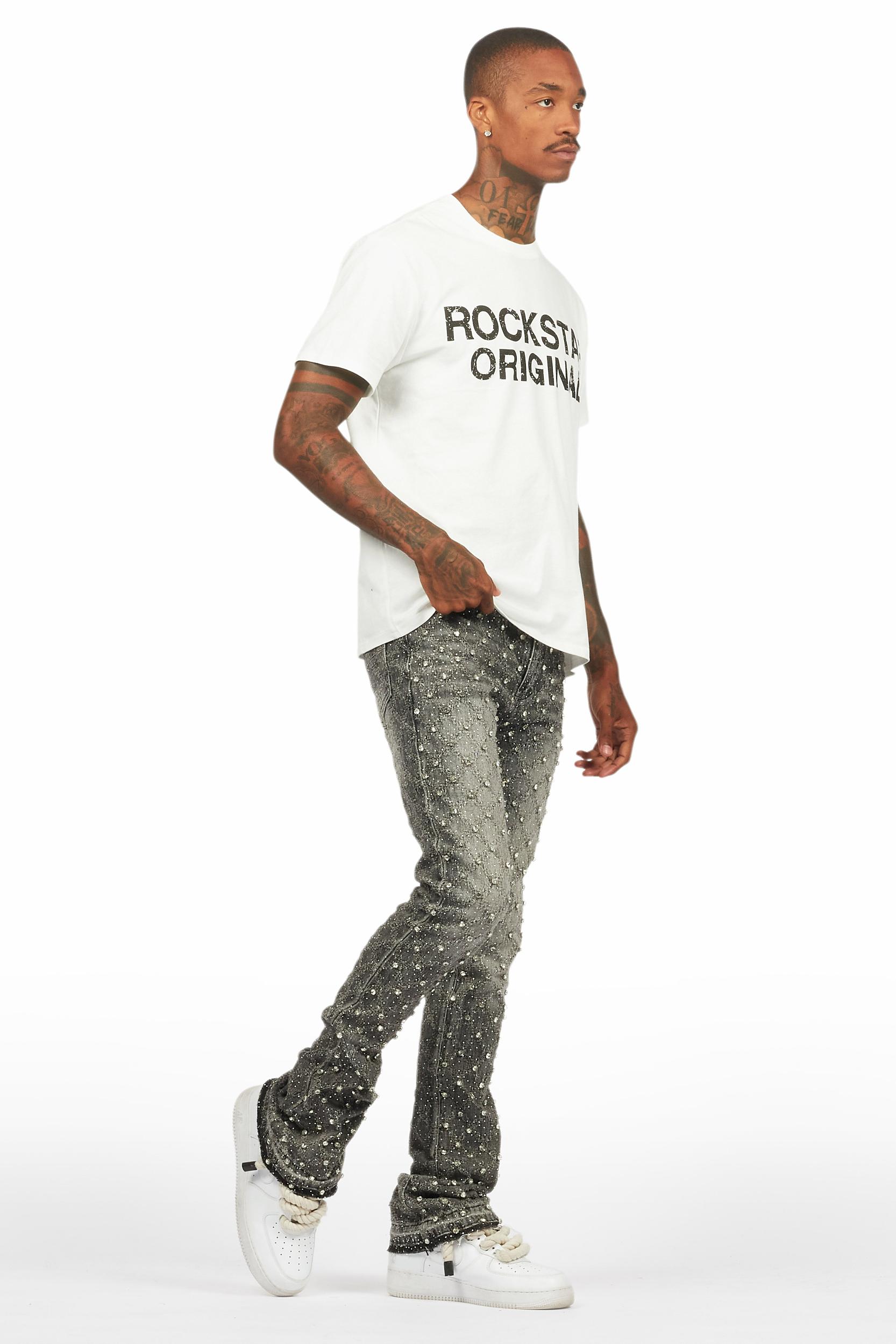 Glit Grey Rhinestone Stacked Flare Jean Male Product Image