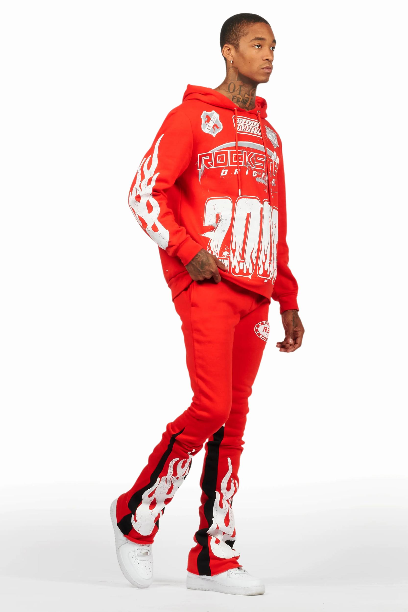 Amos Red/White Hoodie/Stacked Flare Track Set Male Product Image