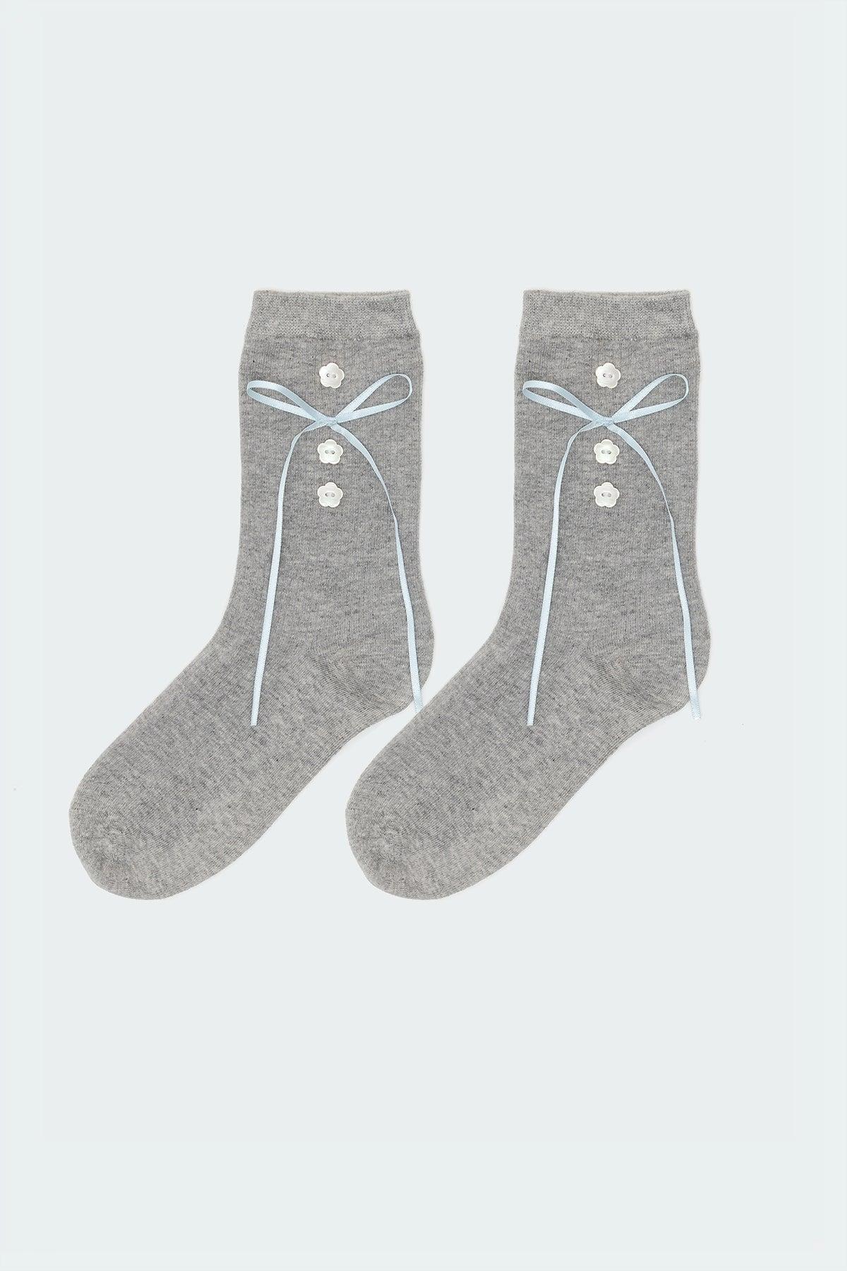 Ribbon & Flower Button Socks Product Image