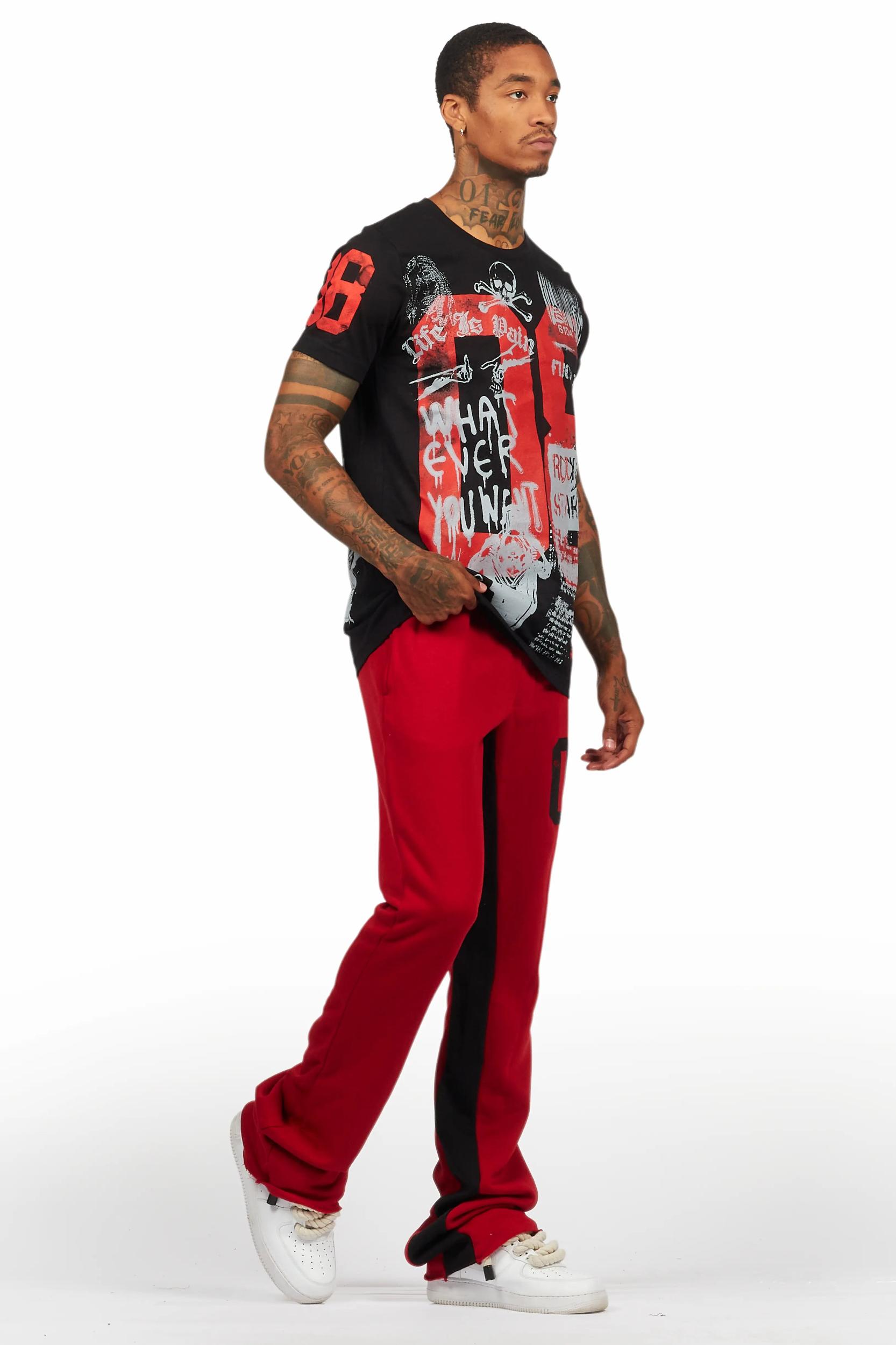 Grill Black T-Shirt/Baggy Stacked Pant Set Male Product Image