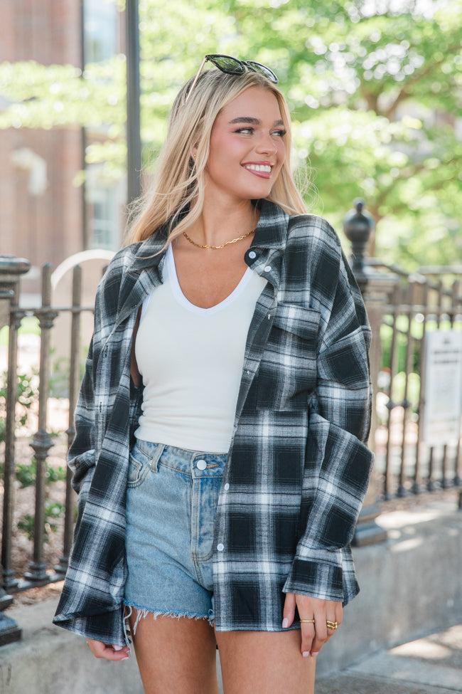 Made Me Realize Black And Ivory Plaid Oversized Button Front Shirt FINAL SALE Product Image