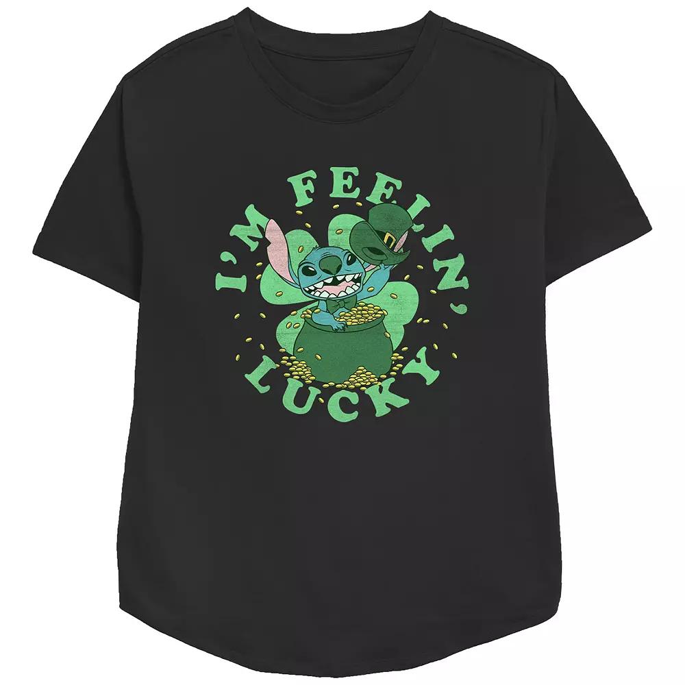 Disney's Lilo & Stitch I'm Feeling Lucky Stitch Women's Graphic Tee, Girl's, Size: XS, Black Product Image
