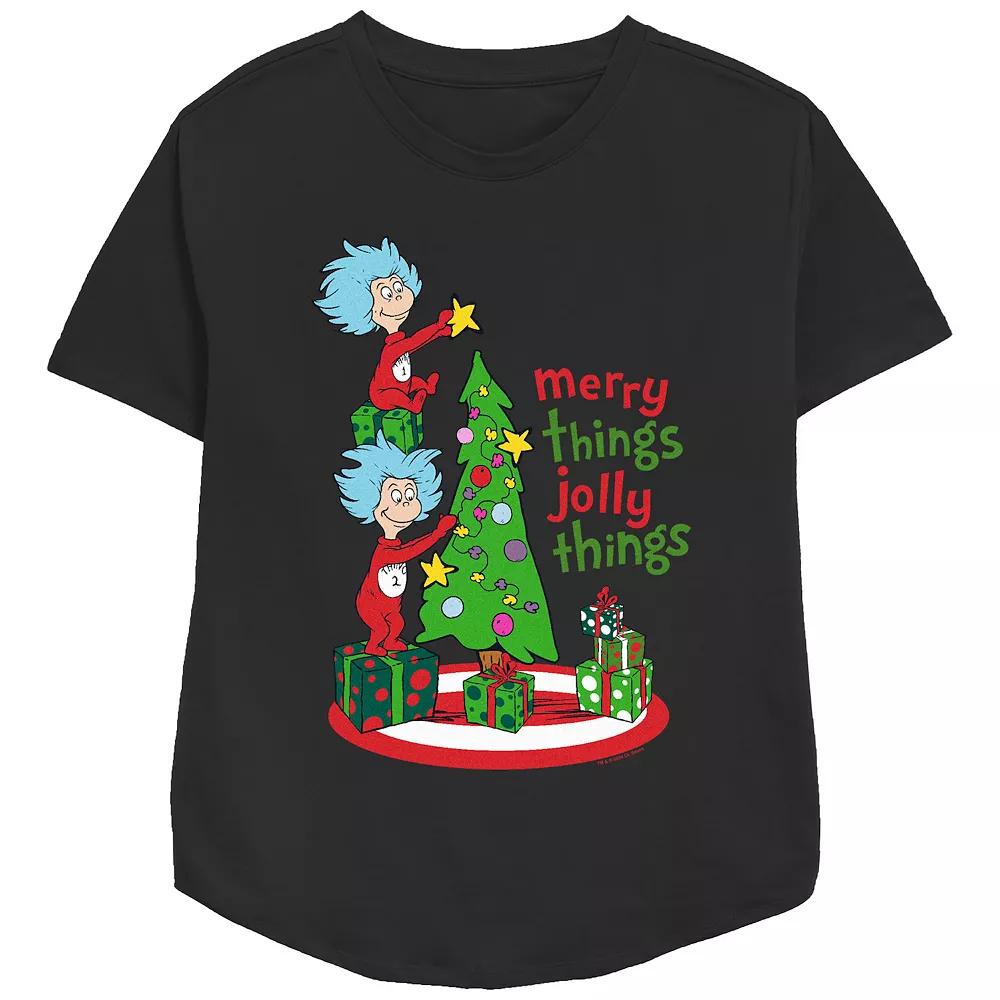 Women's Dr. Seuss Thing 1 And Thing 2 Merry Things Jolly Things Relaxed Fit Graphic Tee, Size: Medium, Black Product Image