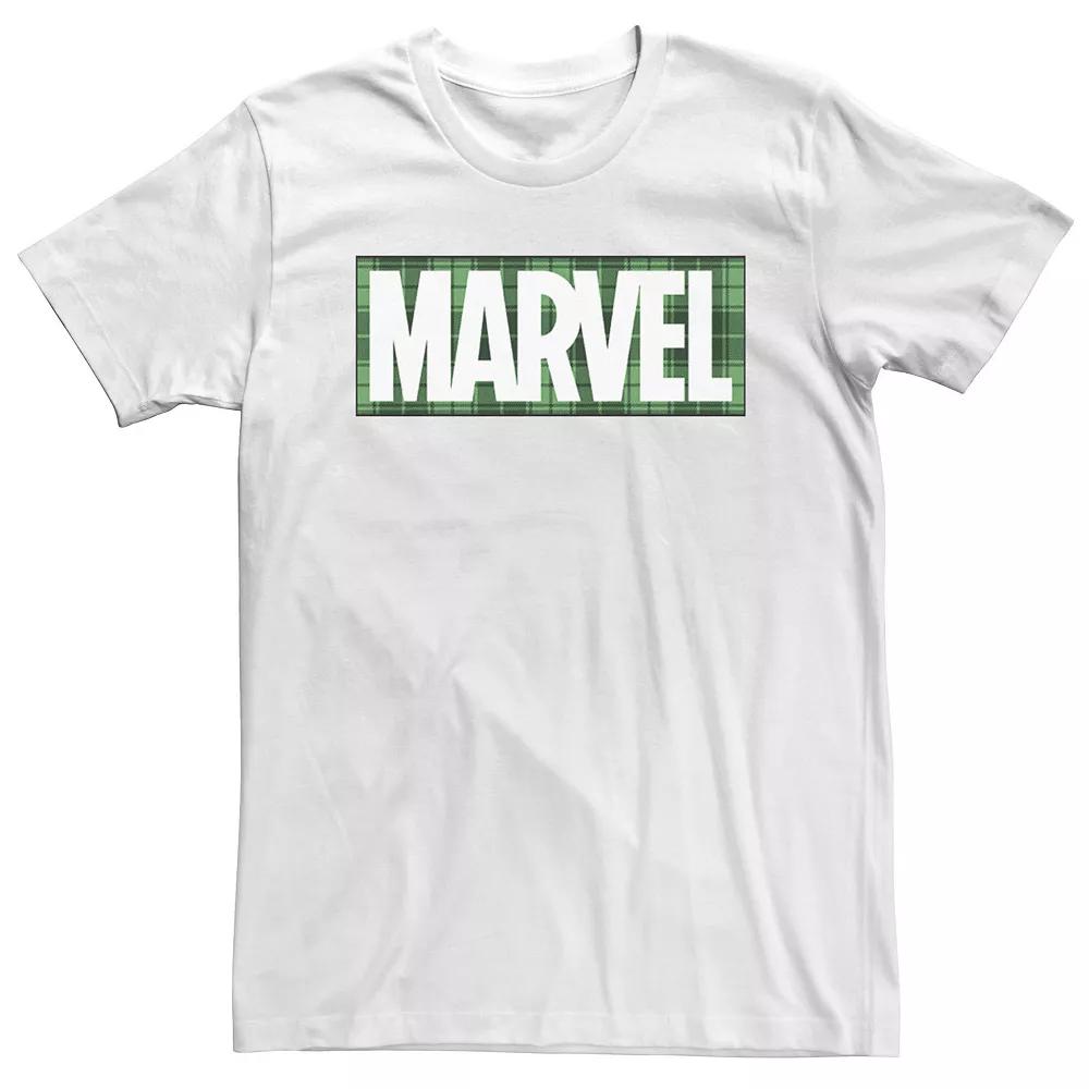 Big & Tall Marvel Comics St. Patrick's Day Plaid Logo Tee, Men's, Size: 3XL Tall, White Product Image