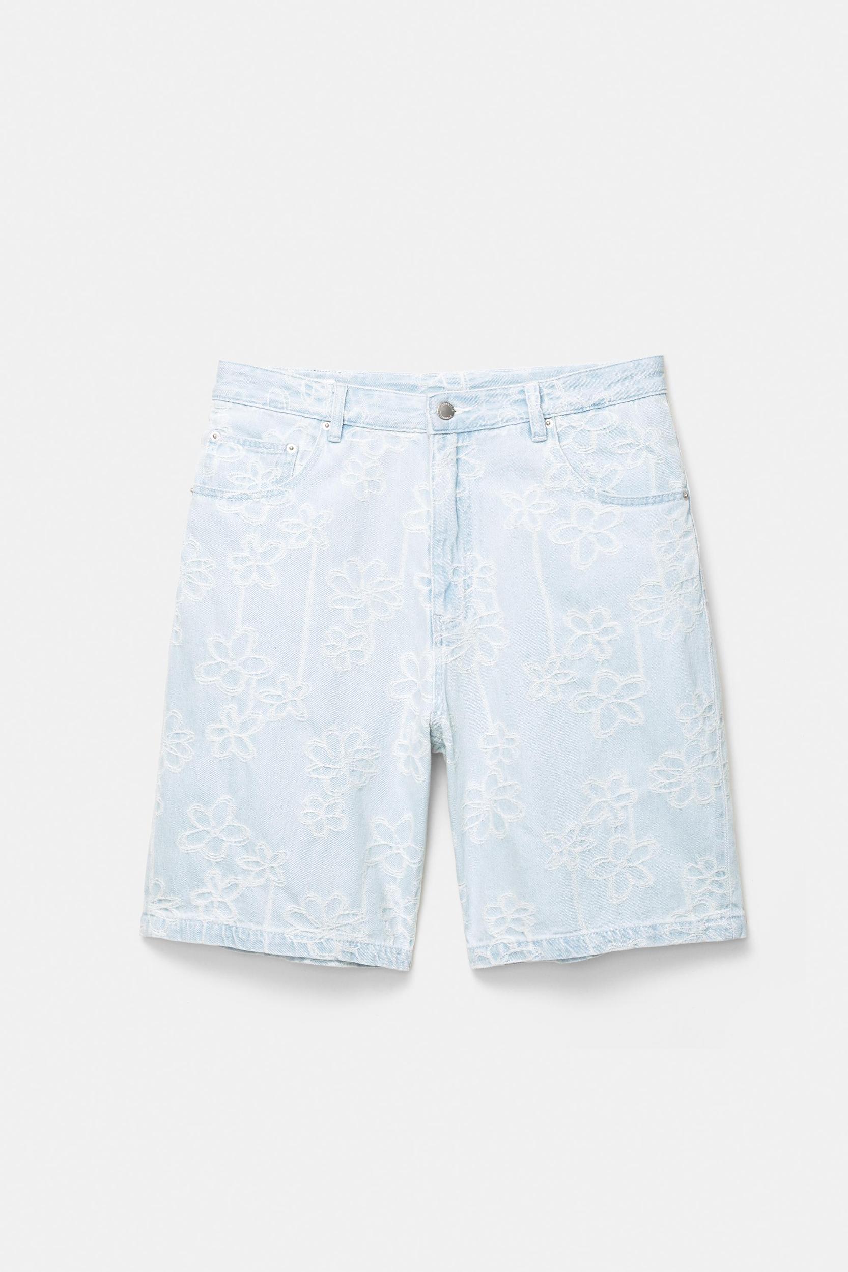 Baggy floral denim Bermuda shorts Product Image