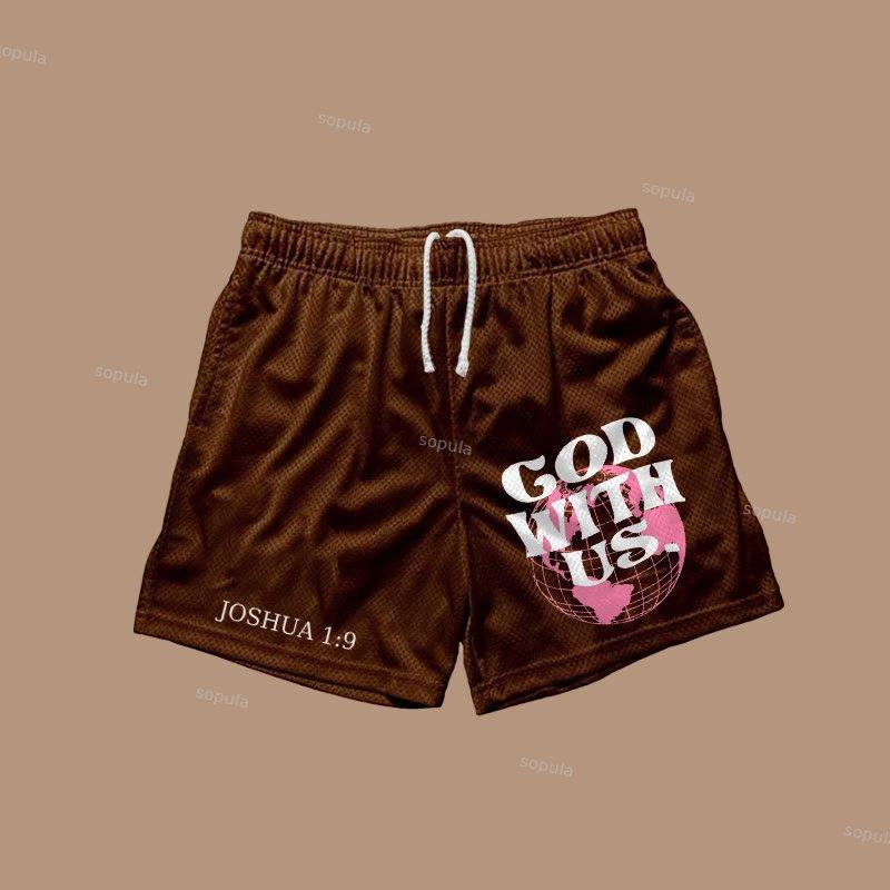 Sopula God With Us Print Casual Street Mesh Shorts Product Image