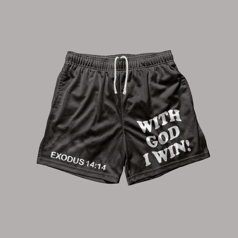 Sopula With God I Win Print Casual Street Mesh Shorts Product Image