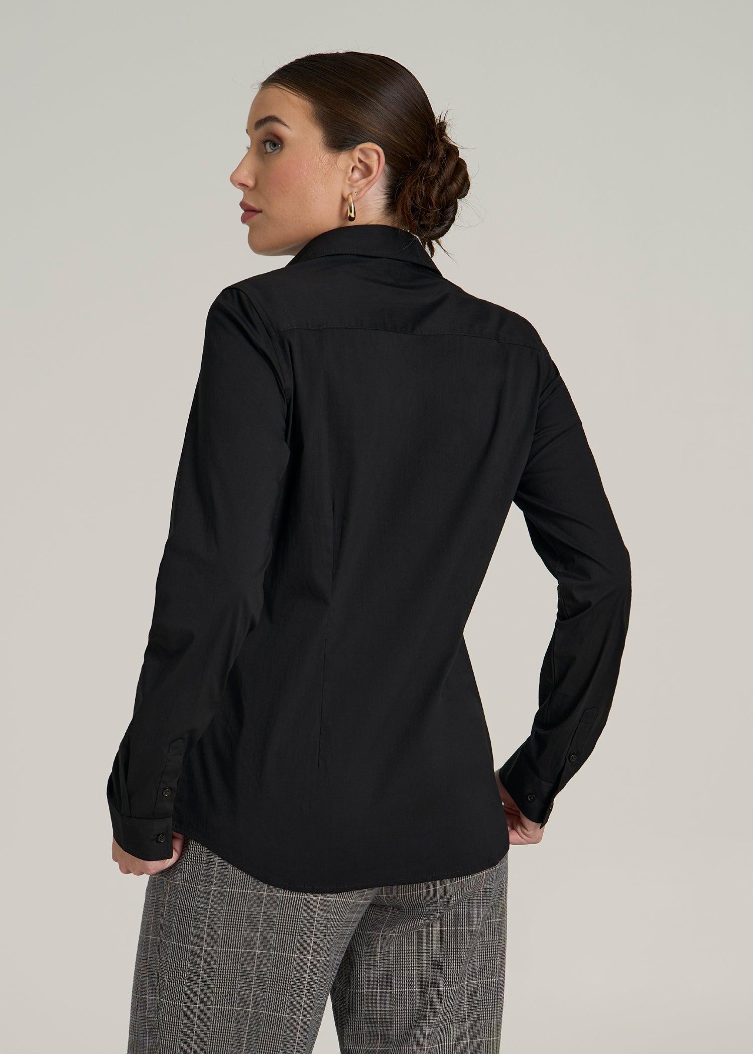 Slim Fit Button-Up Shirt for Tall Women in Black Female Product Image