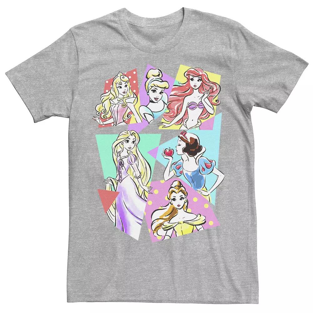 Men's Disney Princesses Neon Pop Art Sketch Tee, Size: 3XL, Athletic Grey Product Image