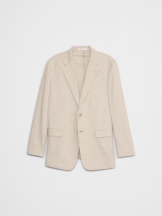 Tailored-Fit Linen-Blend Stone Glen Plaid Suit Jacket Product Image