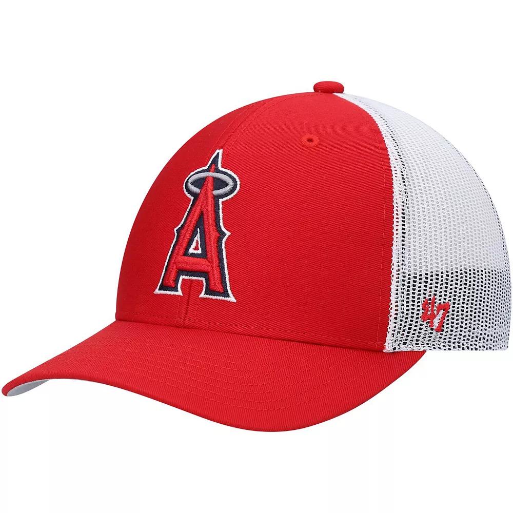 Men's '47 Red/White Los Angeles Angels Primary Logo Trucker Snapback Hat Product Image