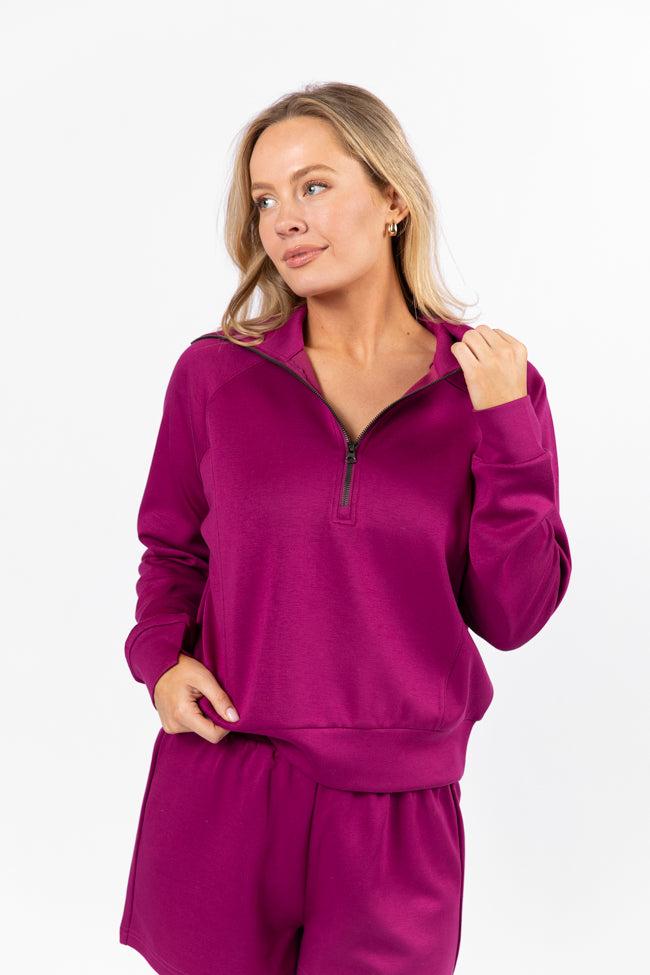 Let's Just Stay Plum Quarter Zip Knit Pullover FINAL SALE Product Image