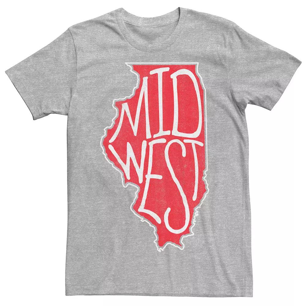 Men's Red Illinois State Sketch With Midwest Inside Tee, Size: XL, Athletic Grey Product Image