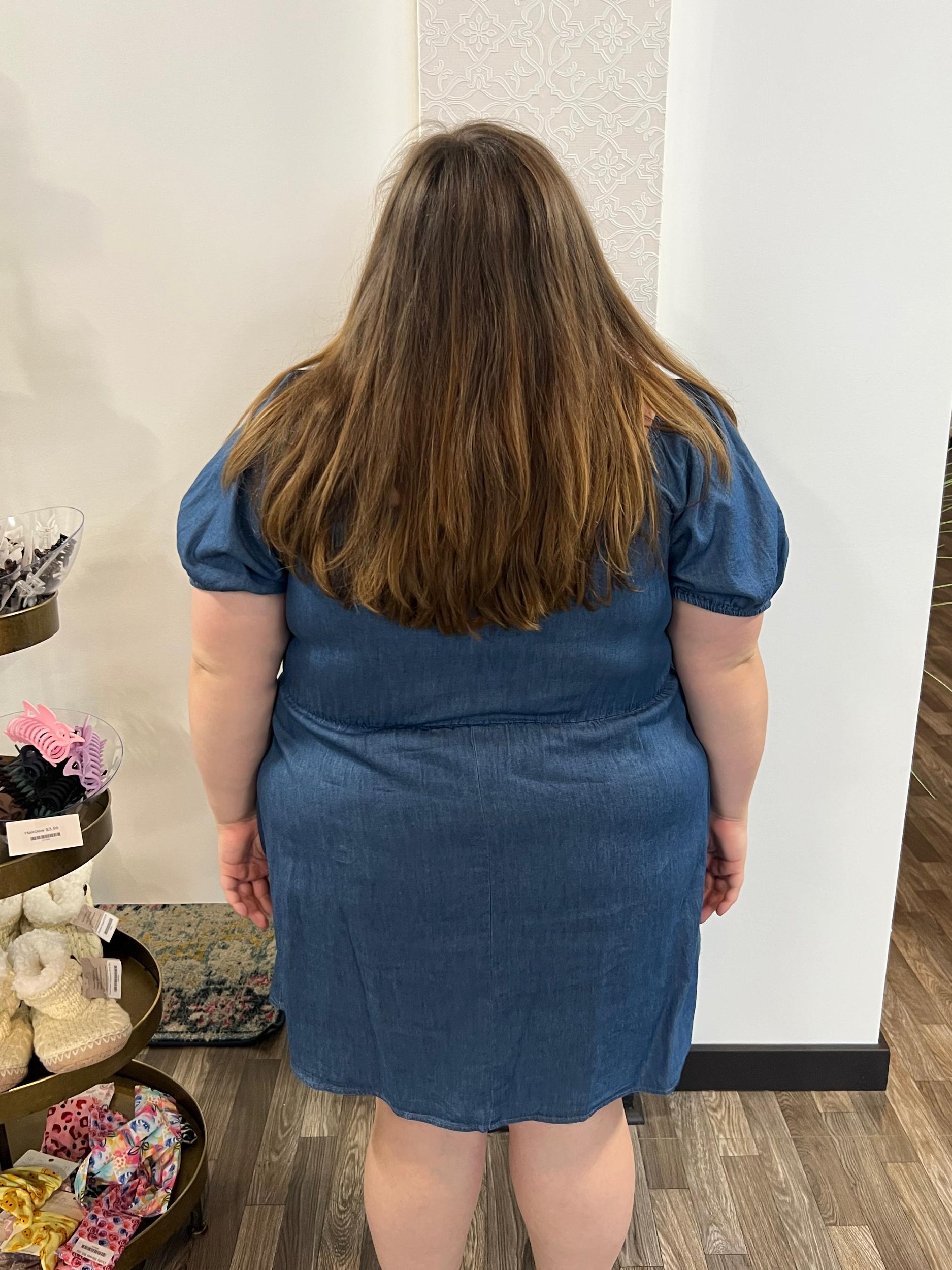 Plus Size Square Neck Wrap Bubble Sleeve Dress Product Image