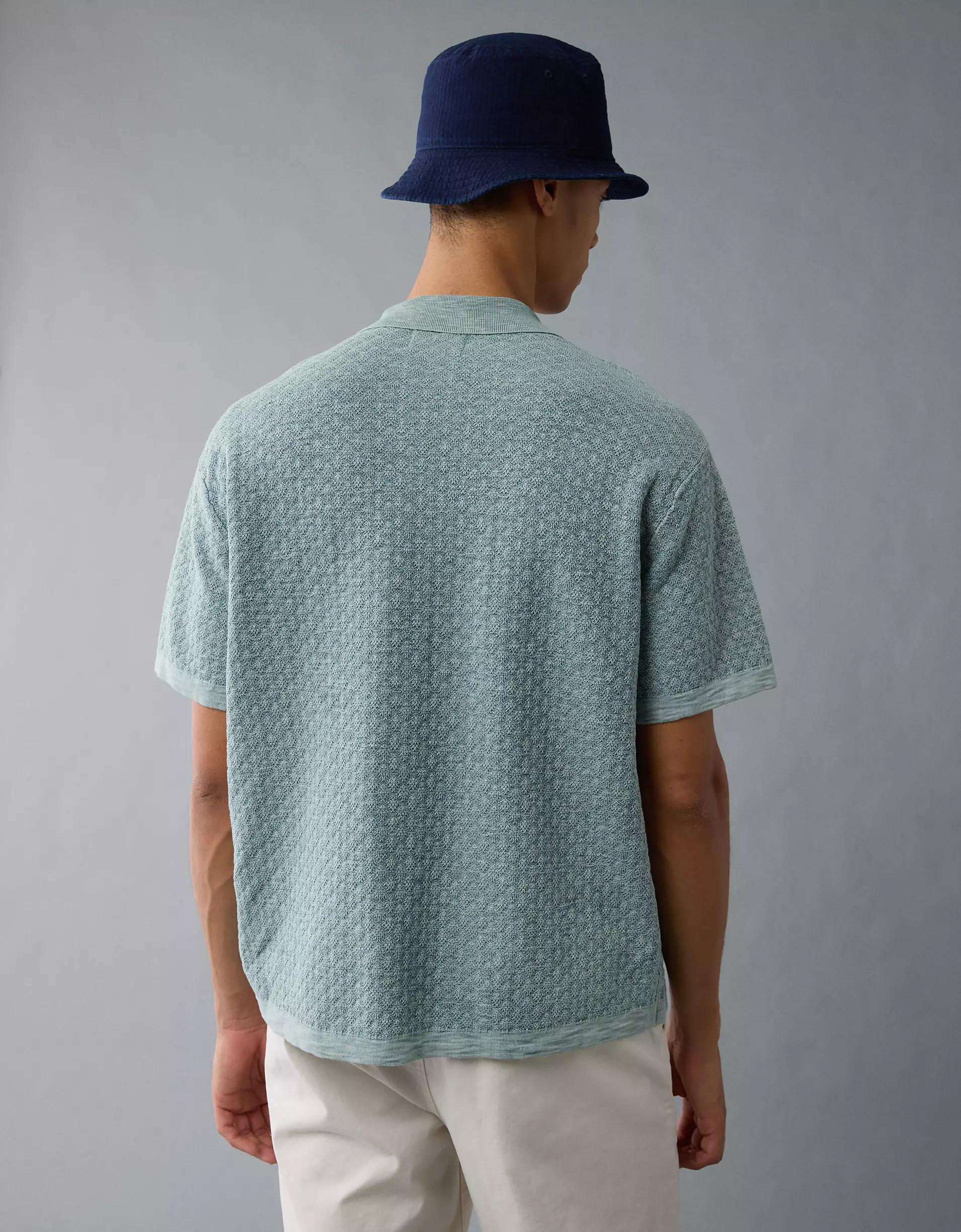 AE Weekend Jacquard Button-Up Sweater Polo Shirt Product Image