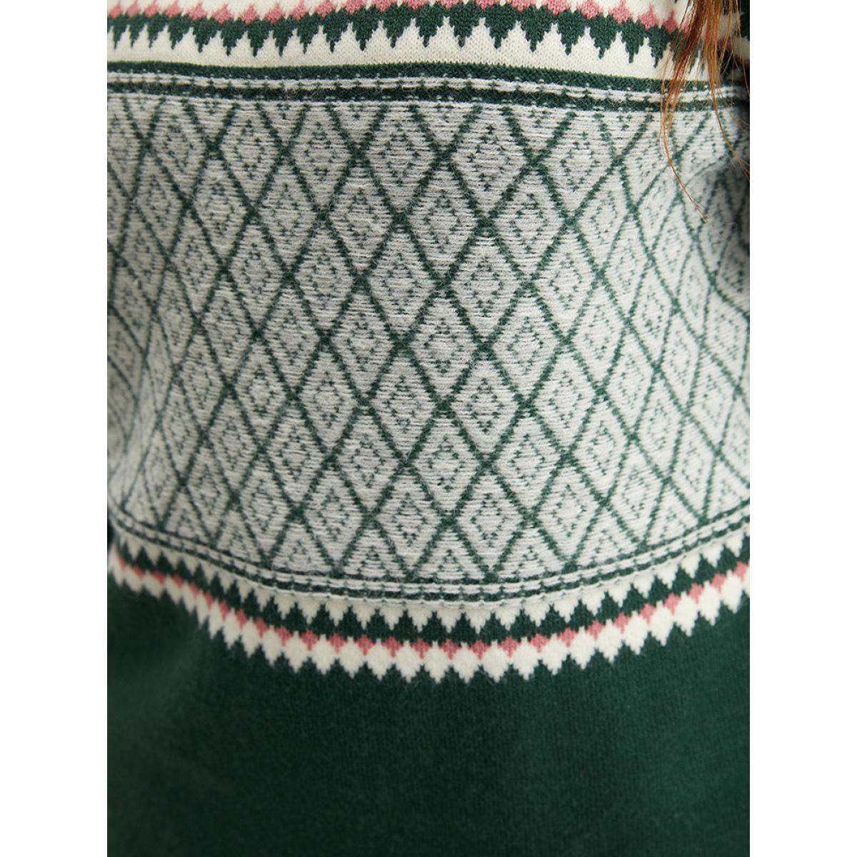 Plus Size Supersoft Essentials Round Neck Geometric Pullover DarkGreen Women Casual Loose Long Sleeve Round Neck Dailywear Pullovers BloomChic 12/L Product Image