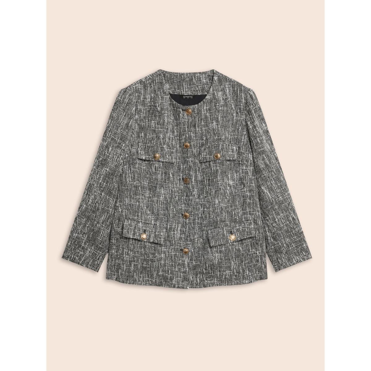 Plus Size Tweed Button Up Flap Pocket Jacket Women Black Button Open pocket with flap Everyday Jackets BloomChic 22-24/3X Product Image