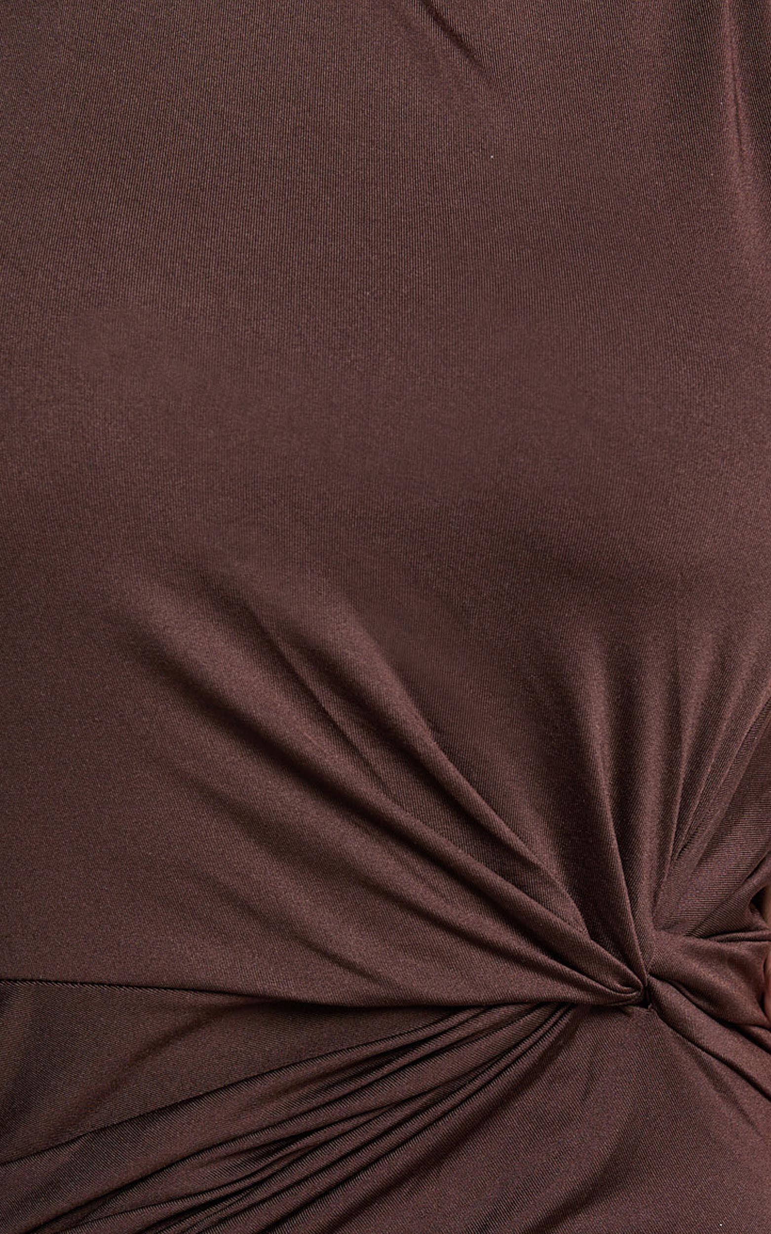 Olenna Midi Dress - Halter Neck Twist Detail Tie Back Dress in Chocolate Product Image