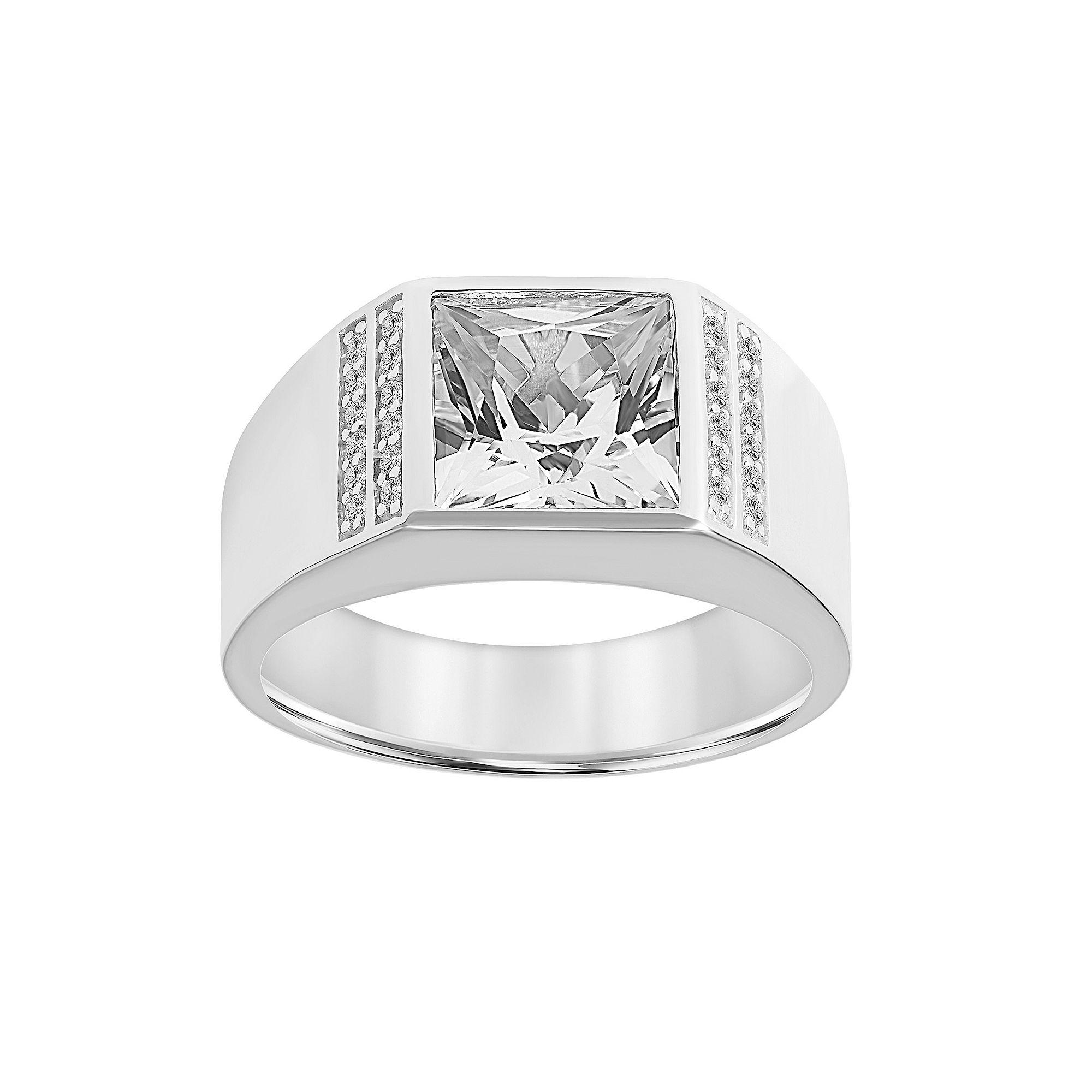 AXL Sterling Silver Lab Created White Sapphire Men's Wedding Band, Size: 10 Product Image