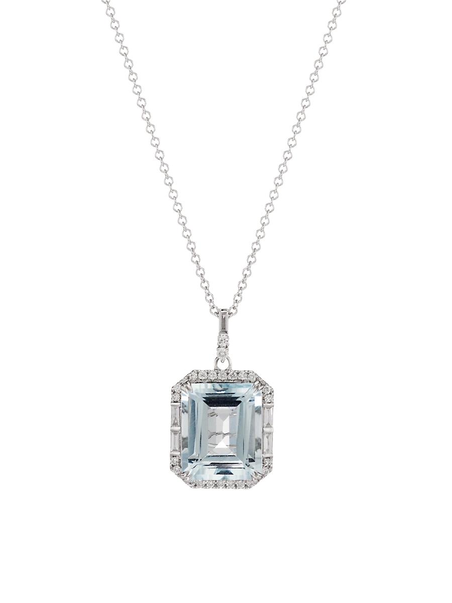 Womens 14K White Gold, 0.28 TCW Diamond & Aquamarine Pendant Necklace Product Image