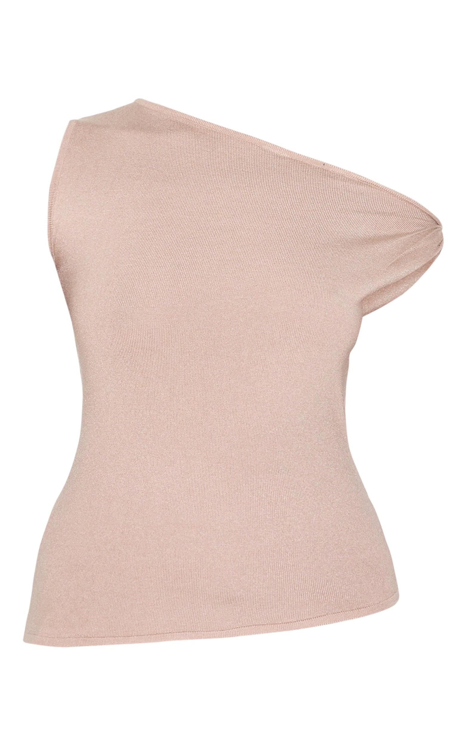  Taupe Basic Knit Asymmetric Hem Twist Sleeve Vest Top Product Image