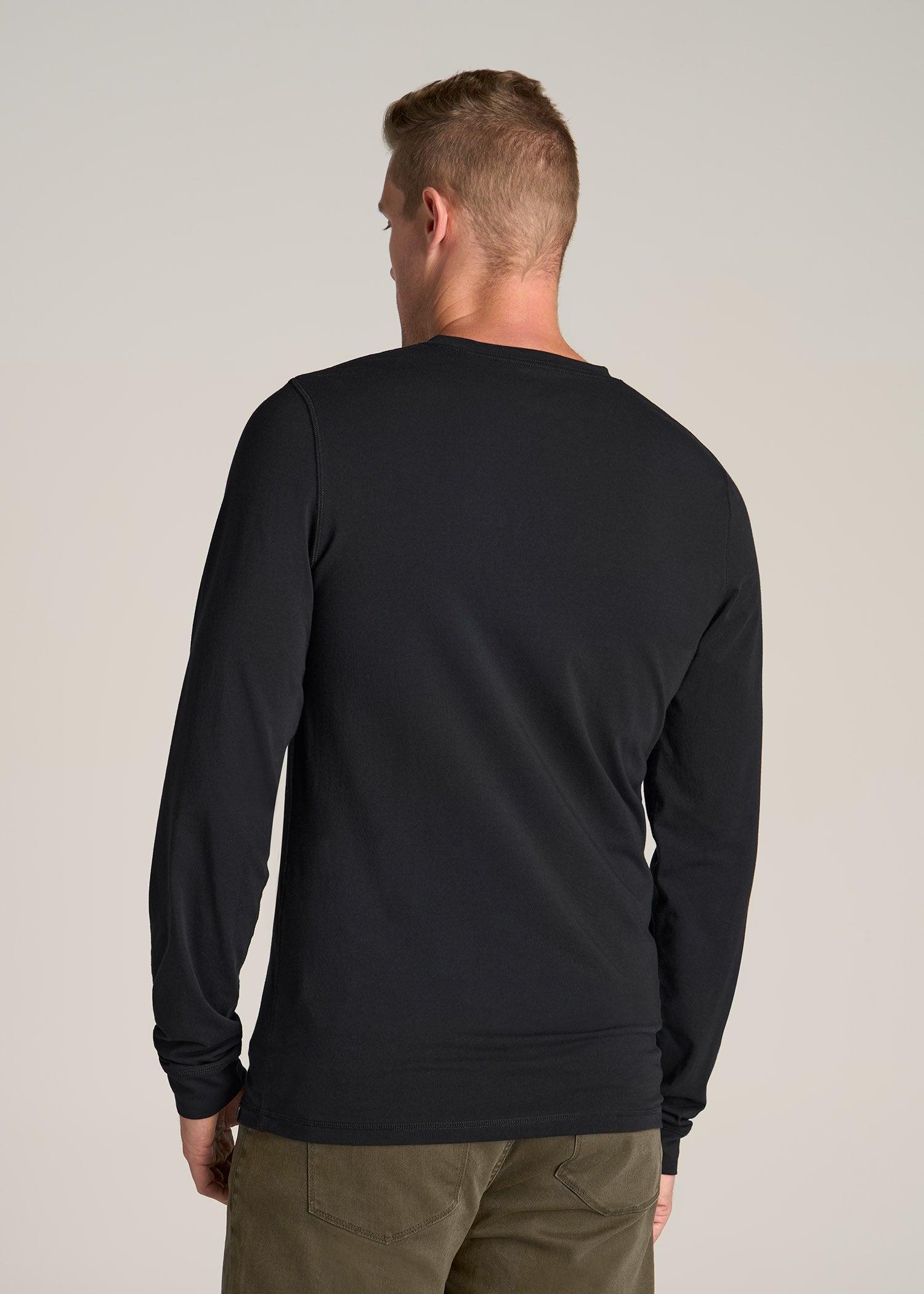Pima Stretch Knit Henley Shirt for Tall Men in Black Male Product Image