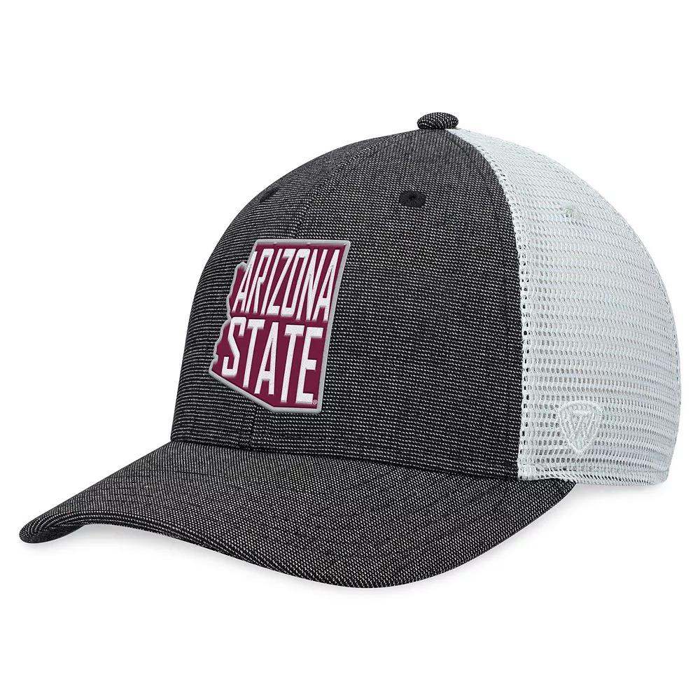 Men's Top of the World Charcoal/White Arizona State Sun Devils Townhall Trucker Snapback Hat Product Image