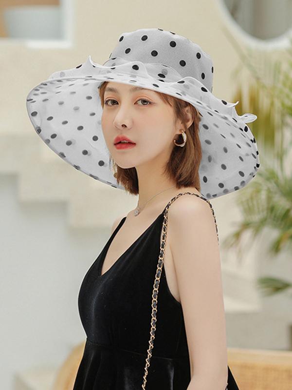 Flower Shape Gauze Polka Dot See-Through Split-Joint Sun Hat Product Image