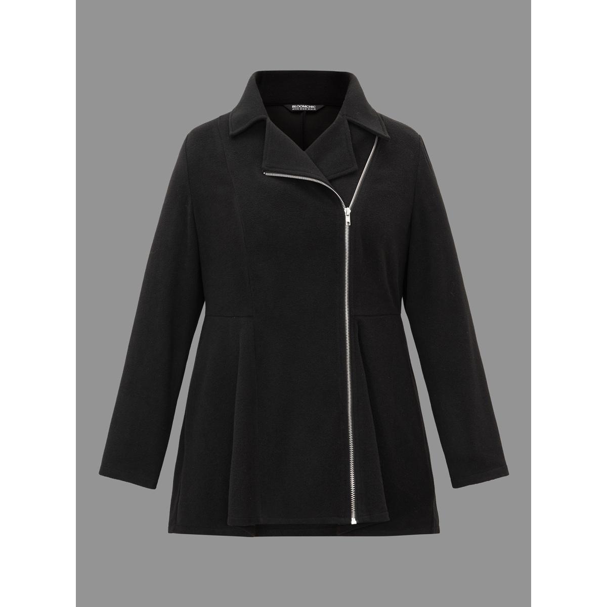 Plus Size Curved Hem Zipper Placket Pockets Coat Women Black Elegant Non Bodycon Ladies Everyday Winter Coats BloomChic 14-16/1X Product Image