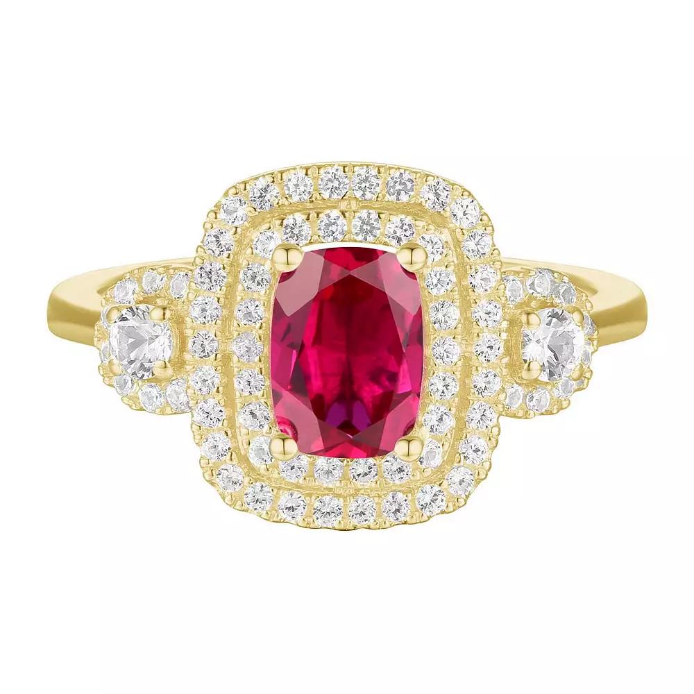 14k Gold Over Silver Lab-Created Ruby, Lab-Created White Sapphire Solitaire Ring, Women's, Size: 7, Gold Tone Product Image