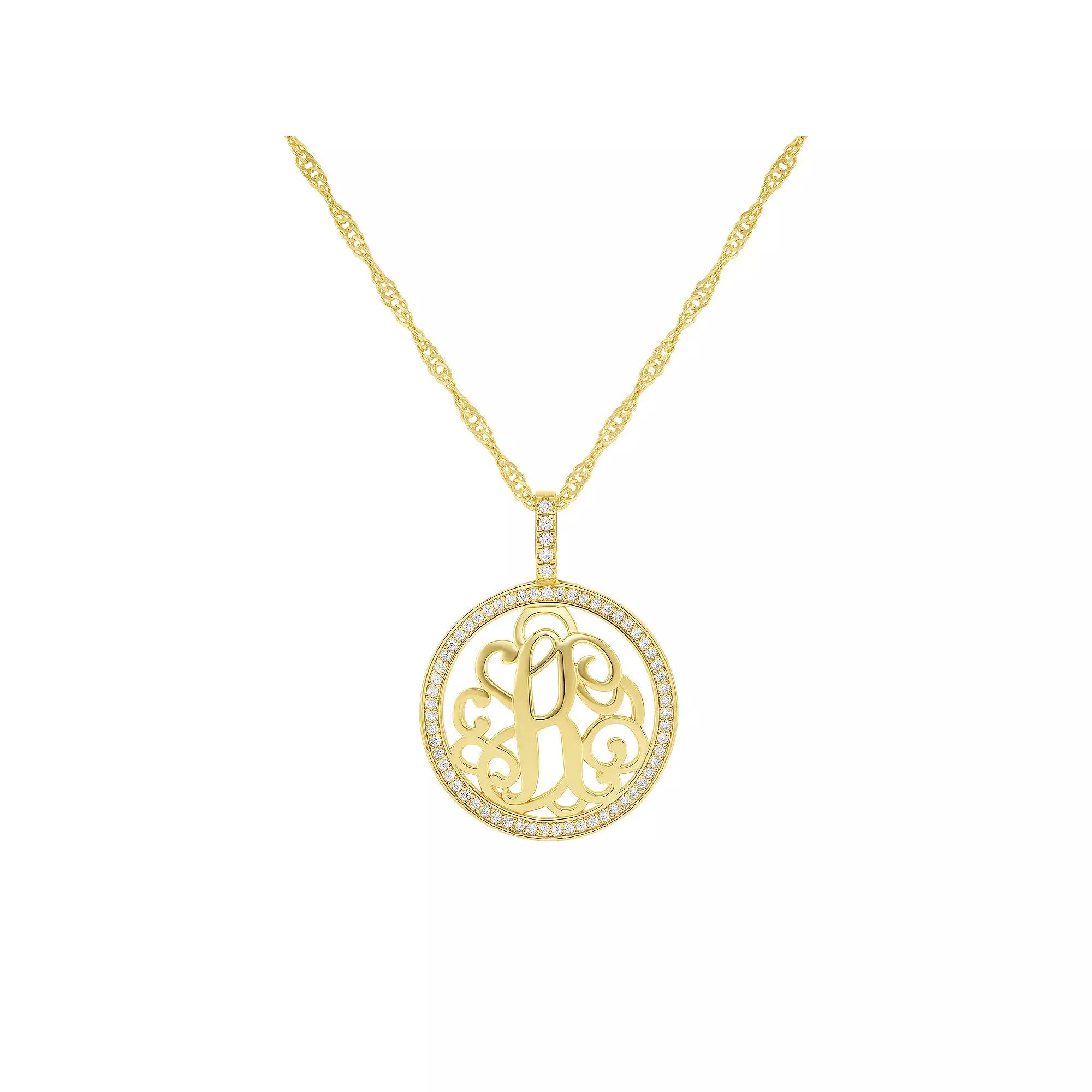 PRIMROSE Cubic Zirconia Initial Coin Pendant Necklace, Women's, Size: 18-20" ADJ, Gold Tone K Product Image