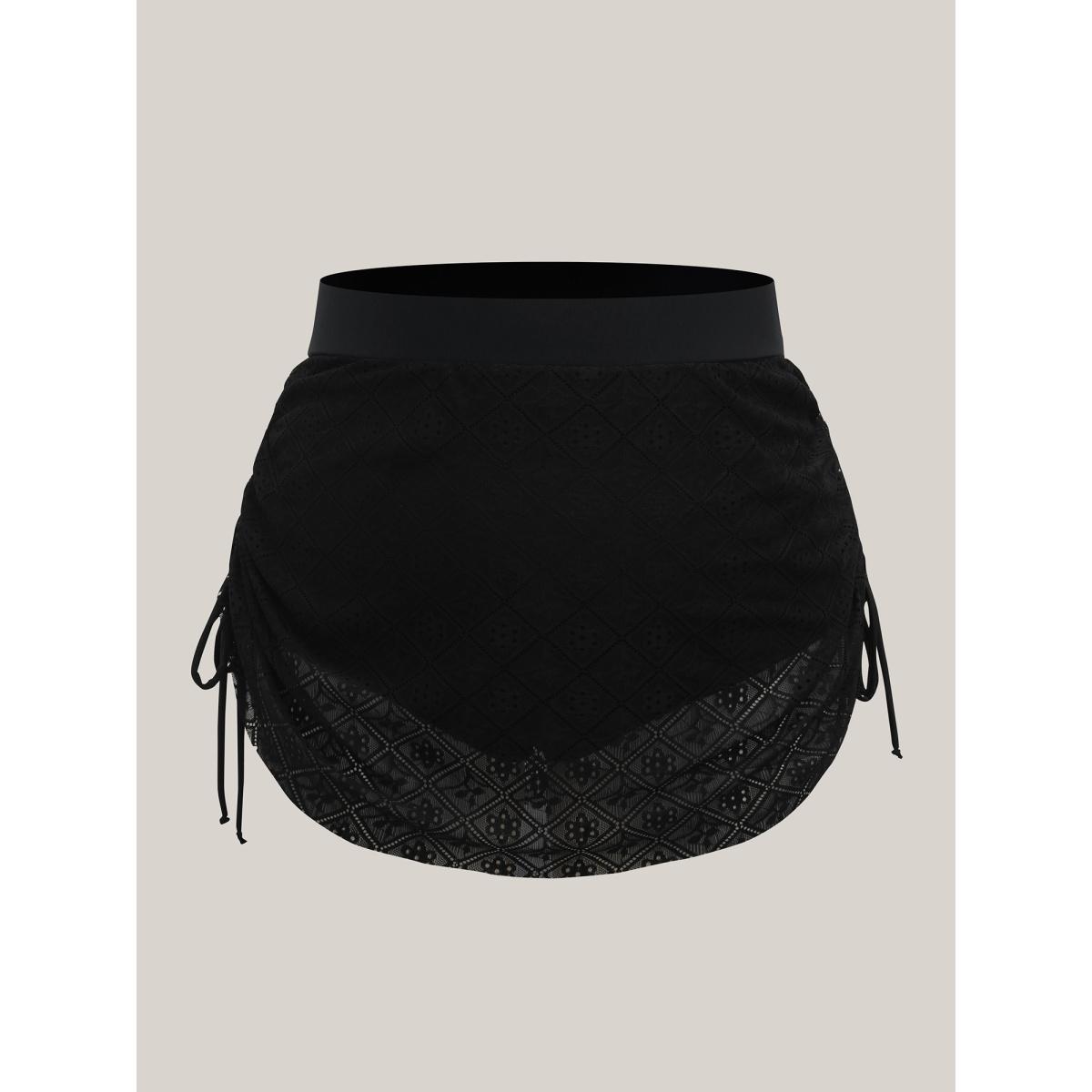 Plus Size Lace Adjustable Coverage Drawstring Swim Bottoms Women's Swimwear Black Resort See through High stretch Skinny Mid Rise Curve Swim Bottoms BloomChic 28/5X Product Image