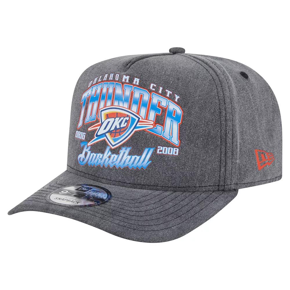 Men's New Era  Charcoal Oklahoma City Thunder Throwback Washed Pre-Curved 9FIFTY Snapback Hat Product Image