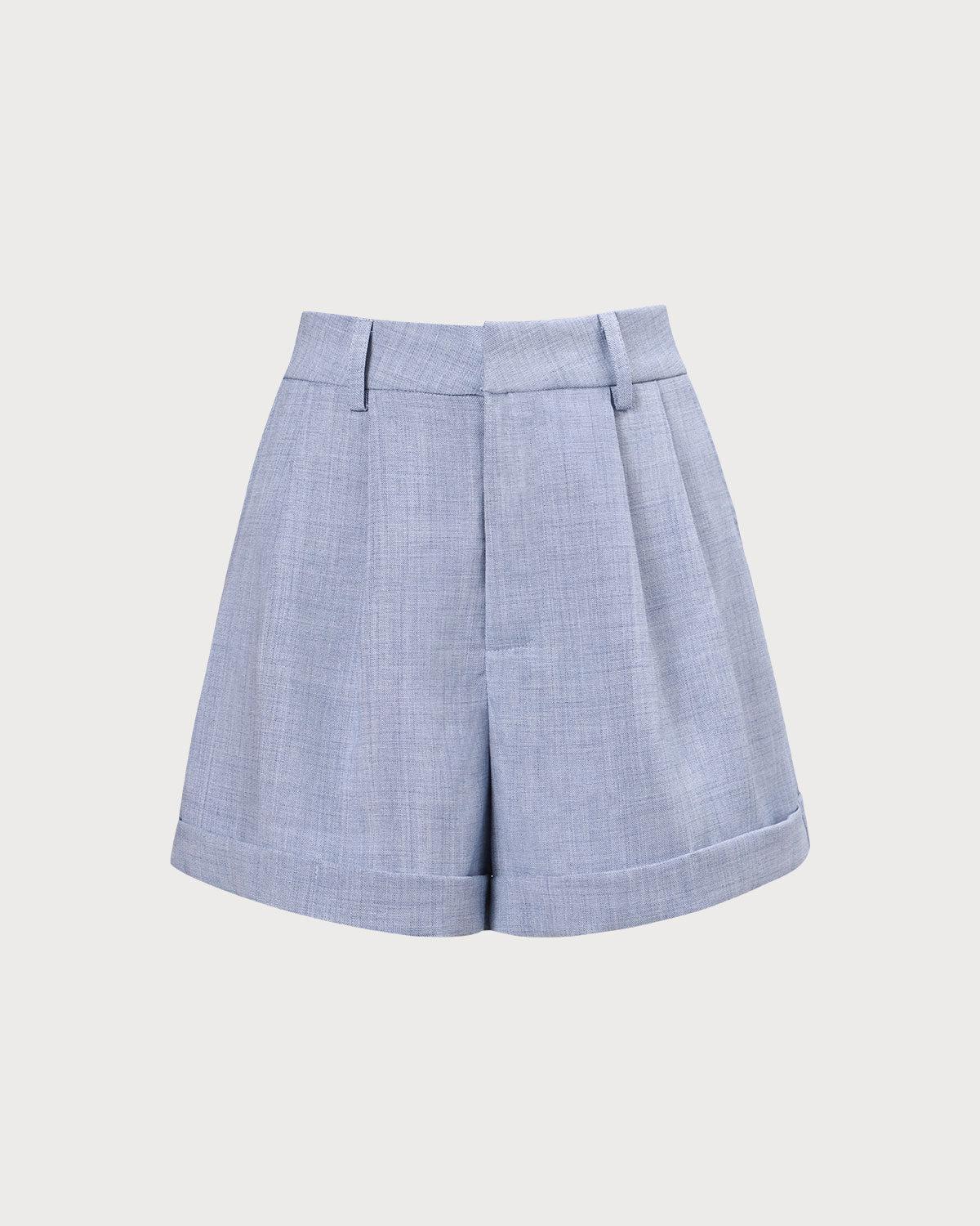 The Blue High-Waisted Pleated Shorts Product Image