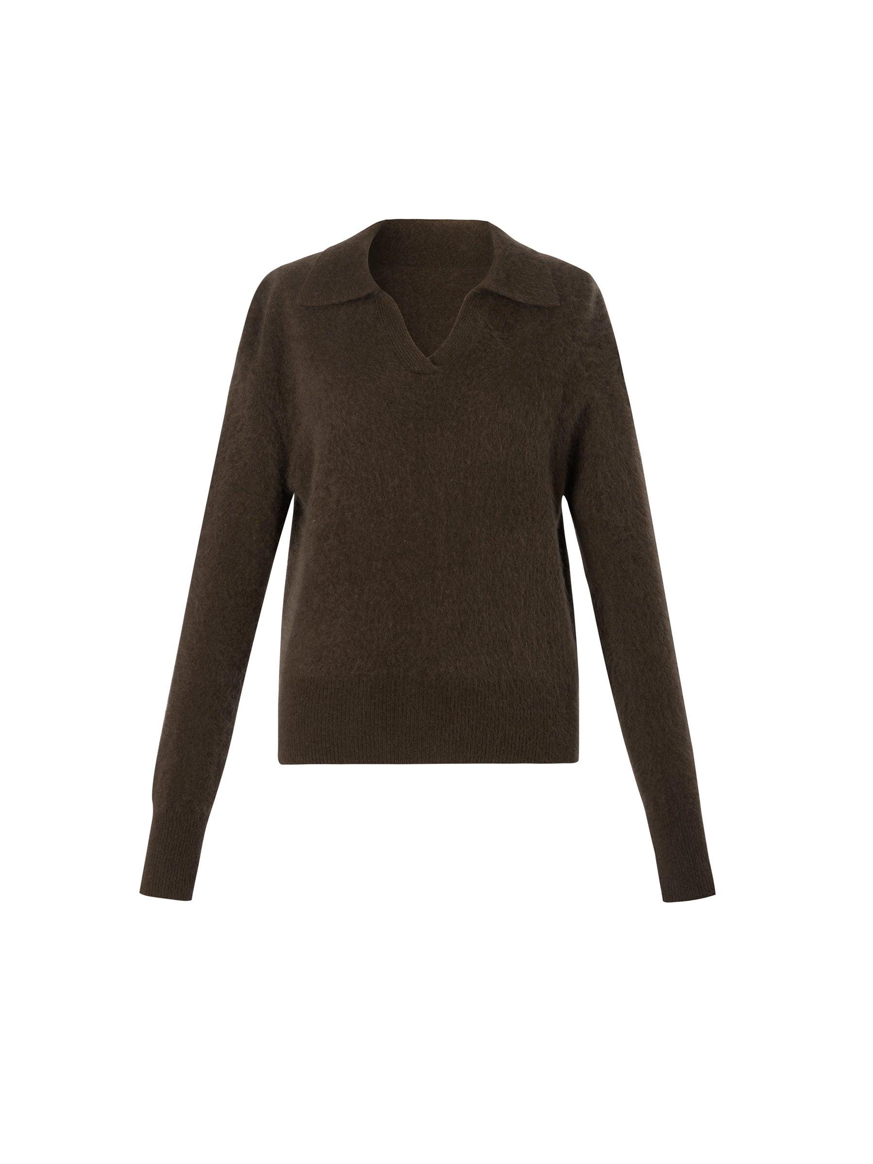 100% Brushed Wool Johnny-Collar Women Sweater Product Image