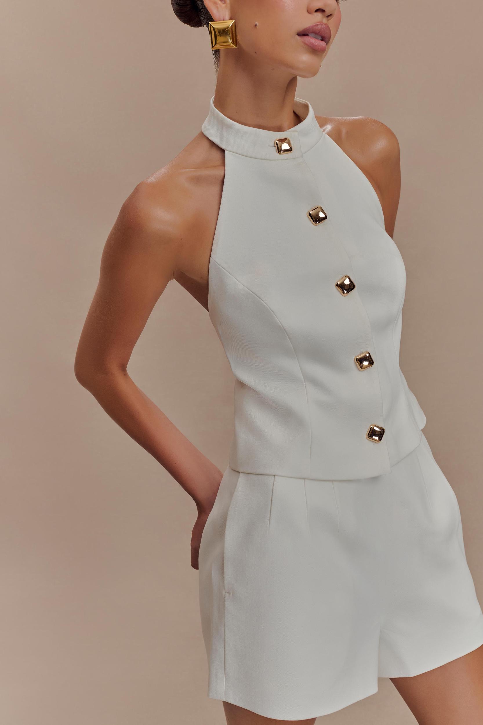 Tiara Halter Neck Suiting Top - White Product Image