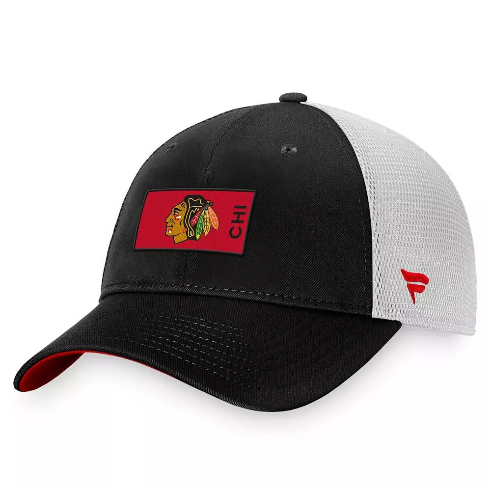Men's Fanatics Branded Black/White Chicago Blackhawks Authentic Pro Rink Trucker Snapback Hat Product Image