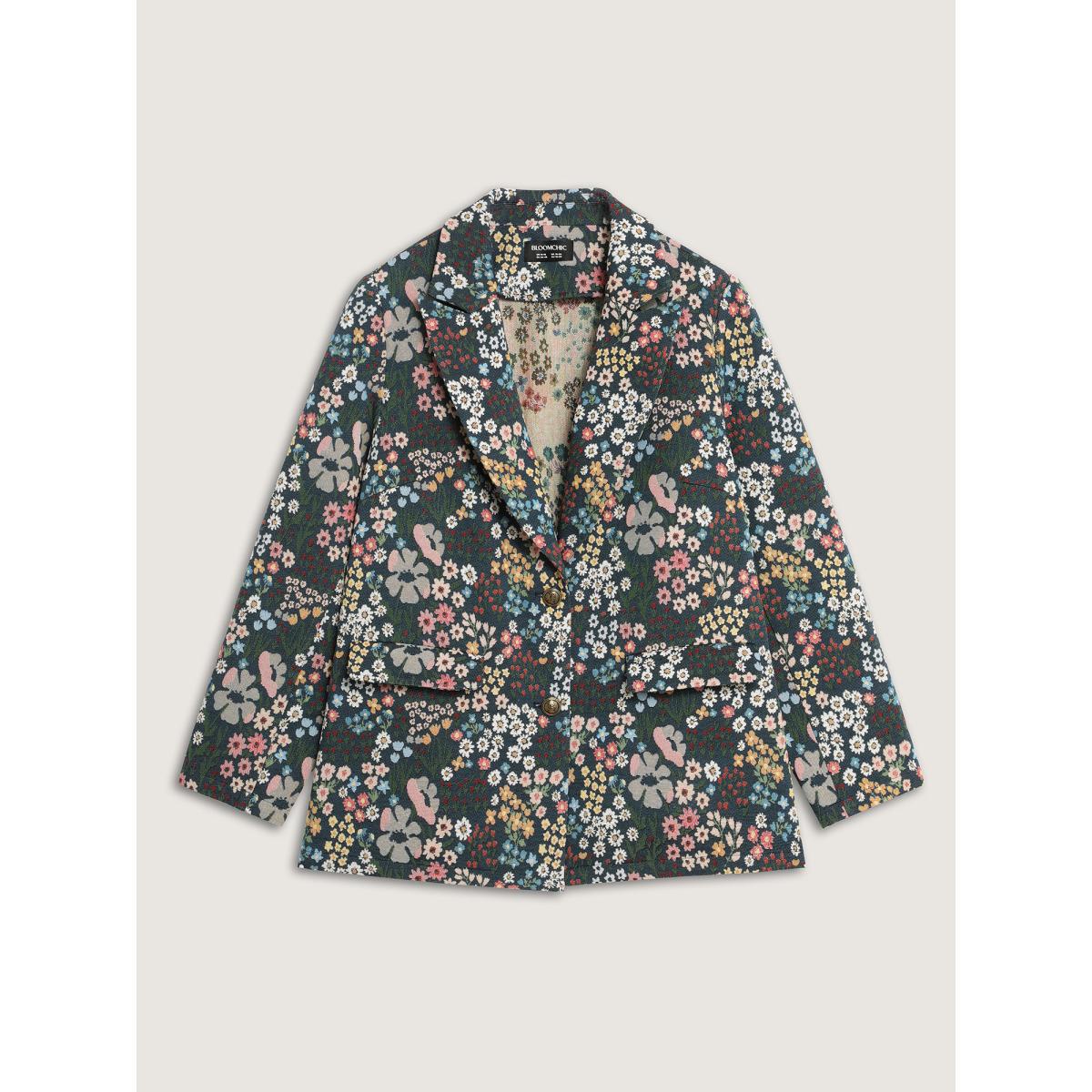 Plus Size Yarn Dyed Jacquard Colorful Blazer Multicolor Women Casual Button Sleeve Long Sleeve Suit Collar 26/4X Open pocket with flap Leisure Blazers BloomChic Product Image