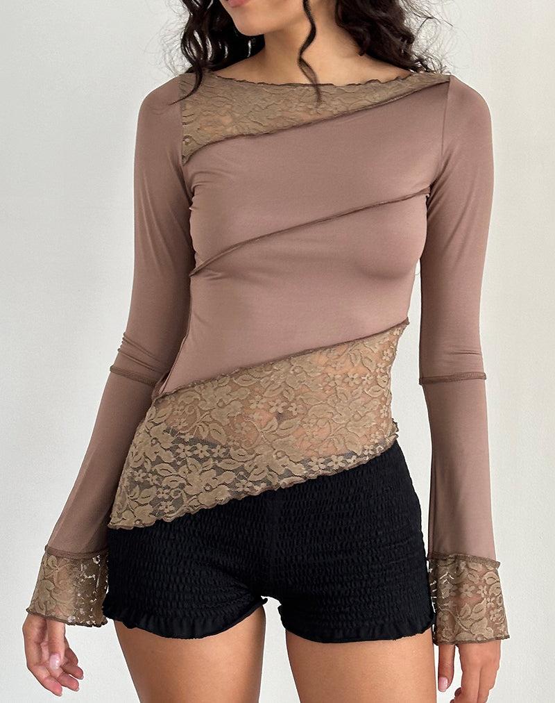 Lucca Long Sleeve Top in Slinky Lace Mocha Female Product Image