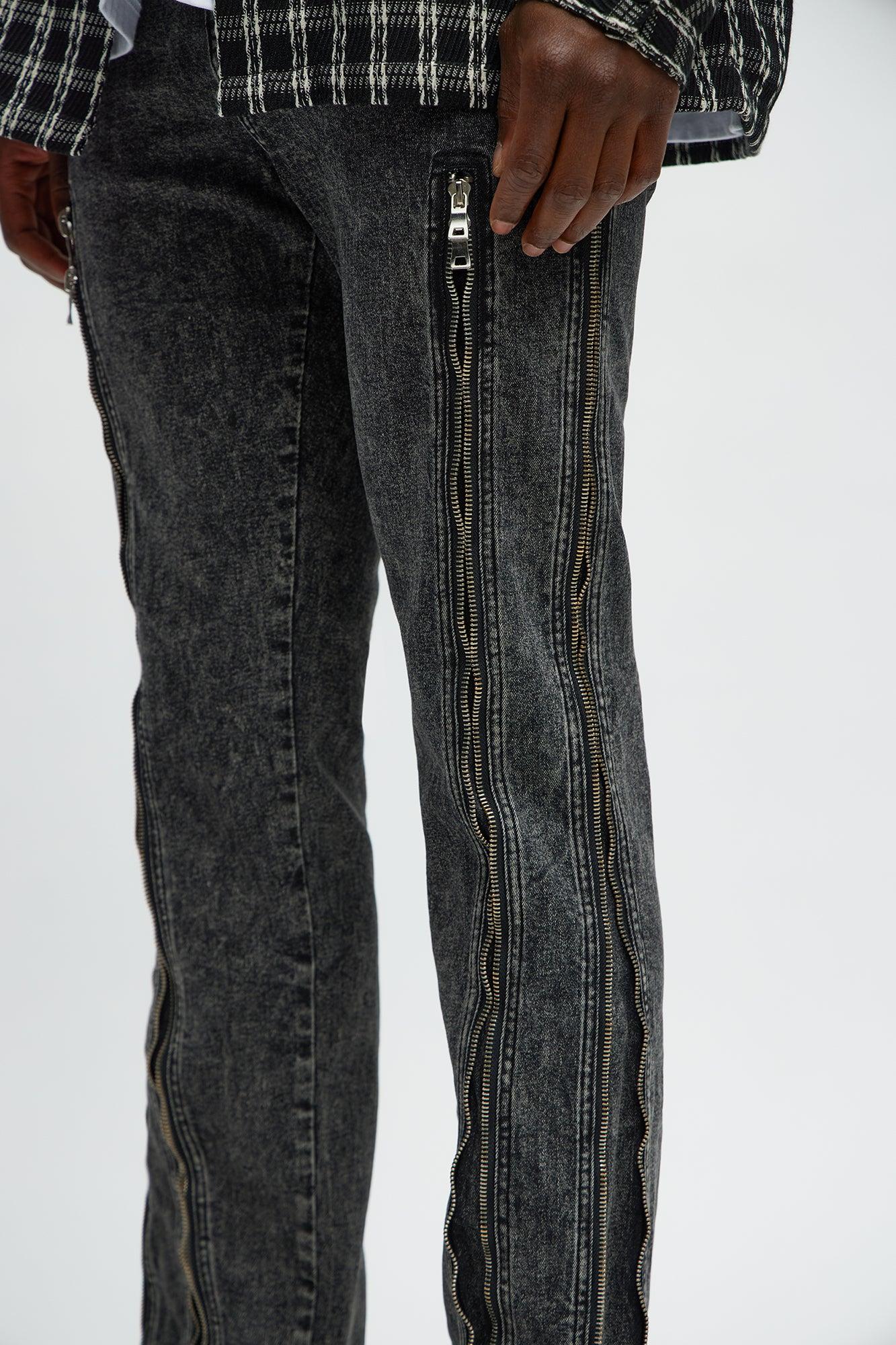 Up And Down Zipper Slim Jeans - Black Wash Product Image