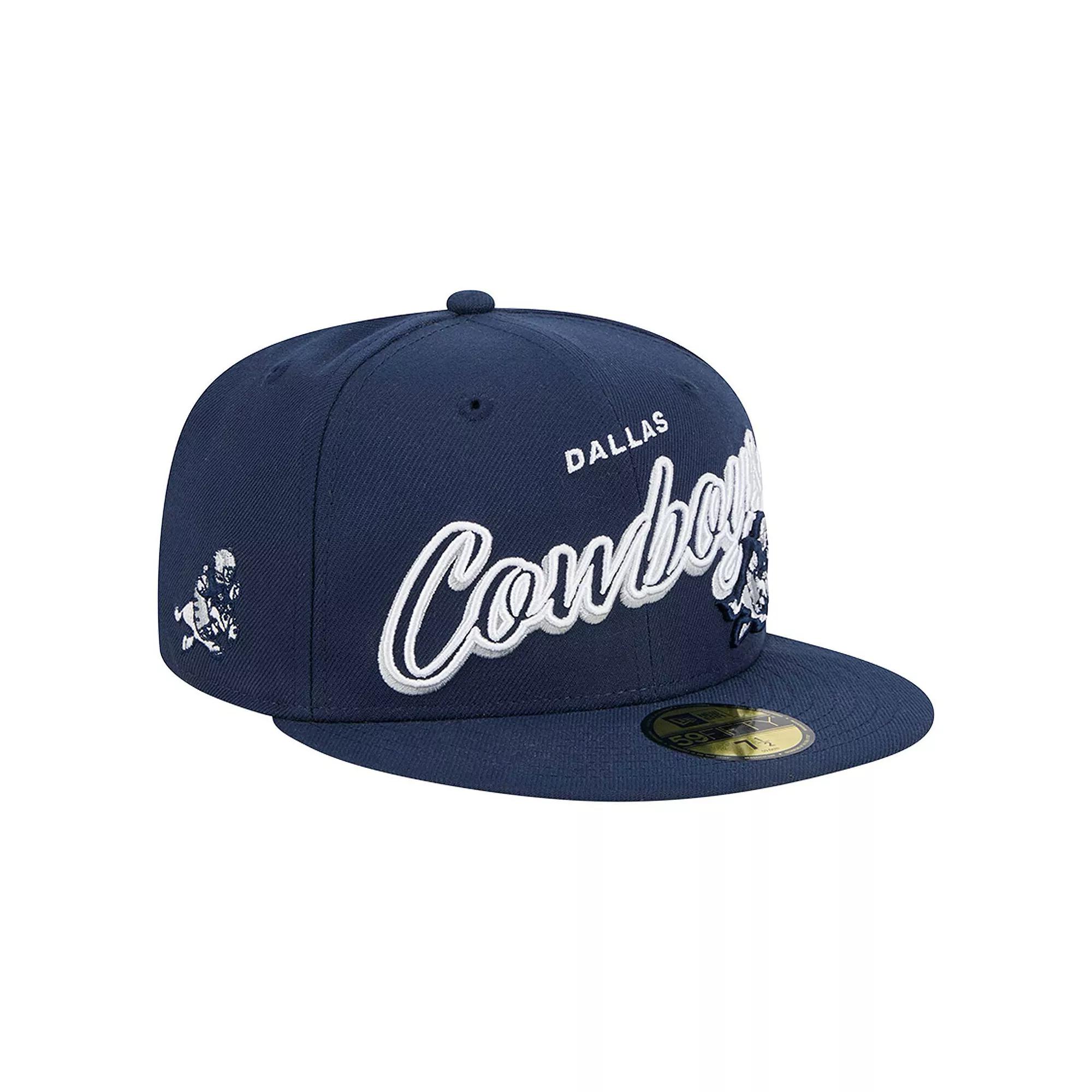 Men's New Era Navy Dallas Cowboys Script Sided 59FIFTY Fitted Hat, Size: 7 3/8, Blue Product Image