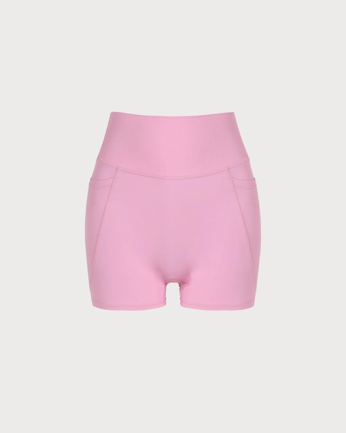 Pink Pocket High Waisted Yoga Shorts Product Image