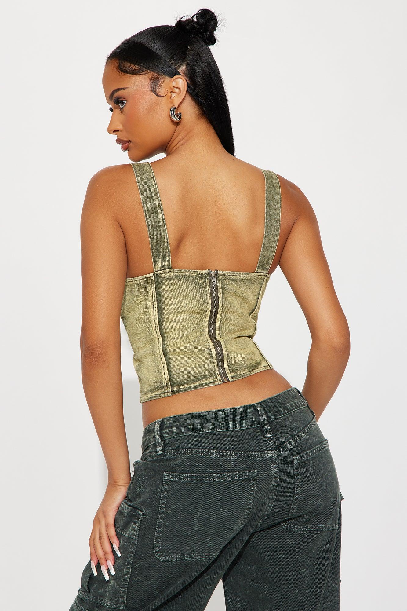 Cruel Summer Washed Denim Top - Green Product Image
