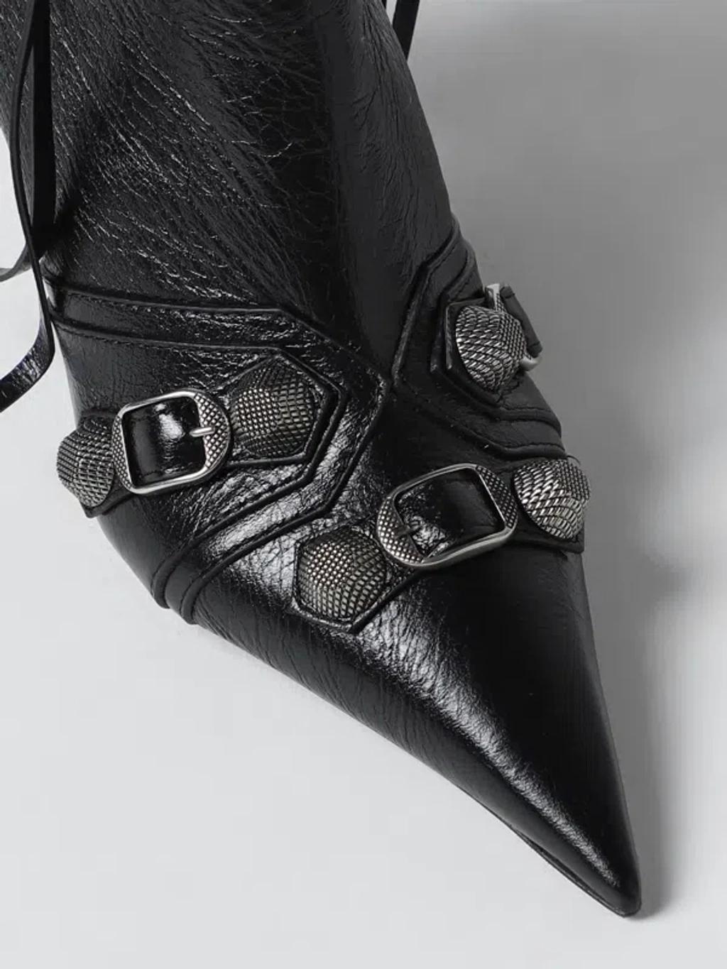 BALENCIAGA Womens Cagole Lambskin Buckle Zip Ankle Booties In Black Product Image