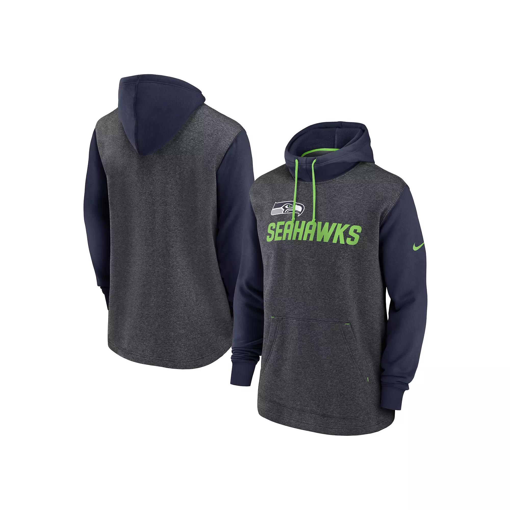 Men's Nike Heathered Charcoal/College Navy Seattle Seahawks Surrey Legacy Pullover Hoodie,  Product Image