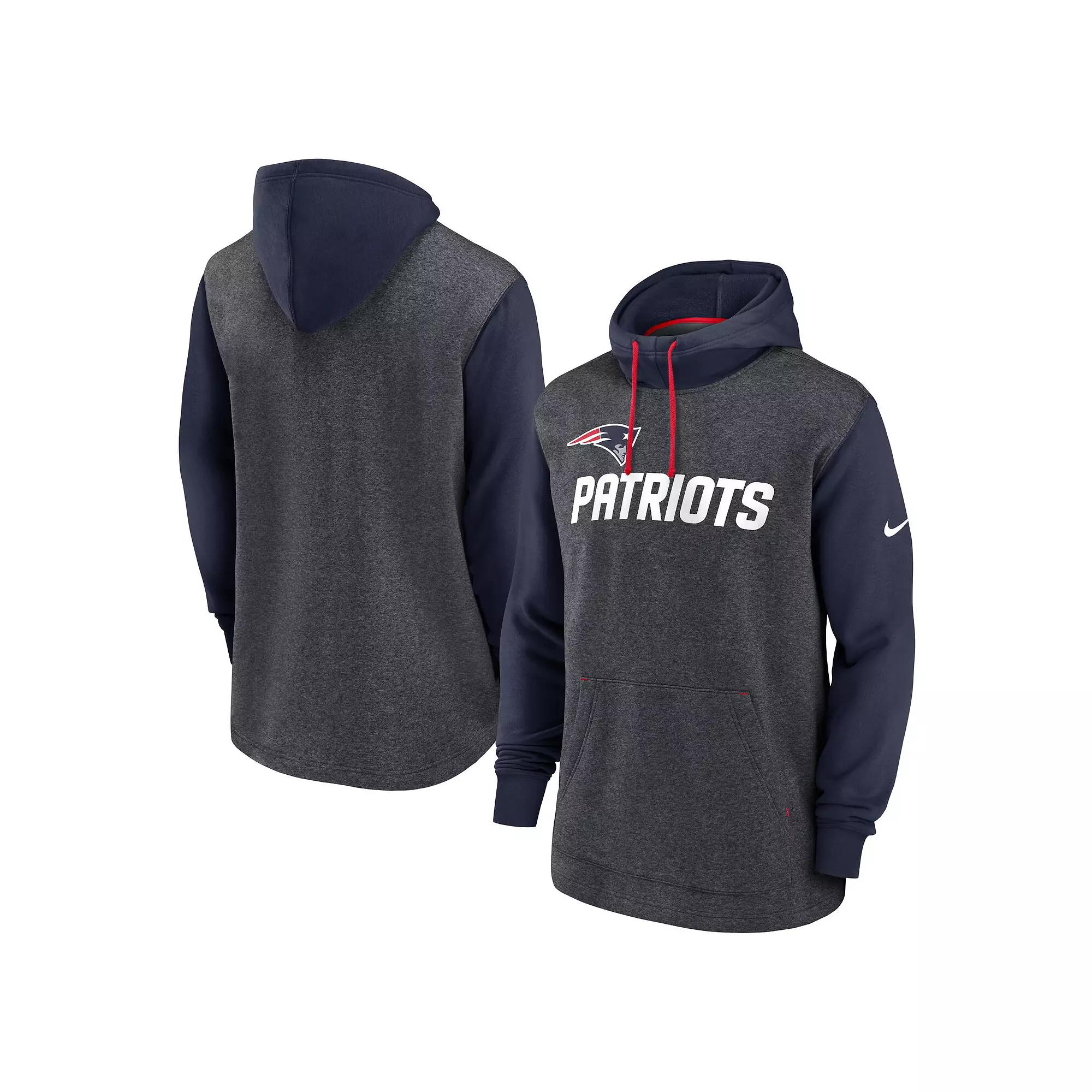 Men's Nike Heathered Charcoal/Navy New England Patriots Surrey Legacy Pullover Hoodie,  Product Image