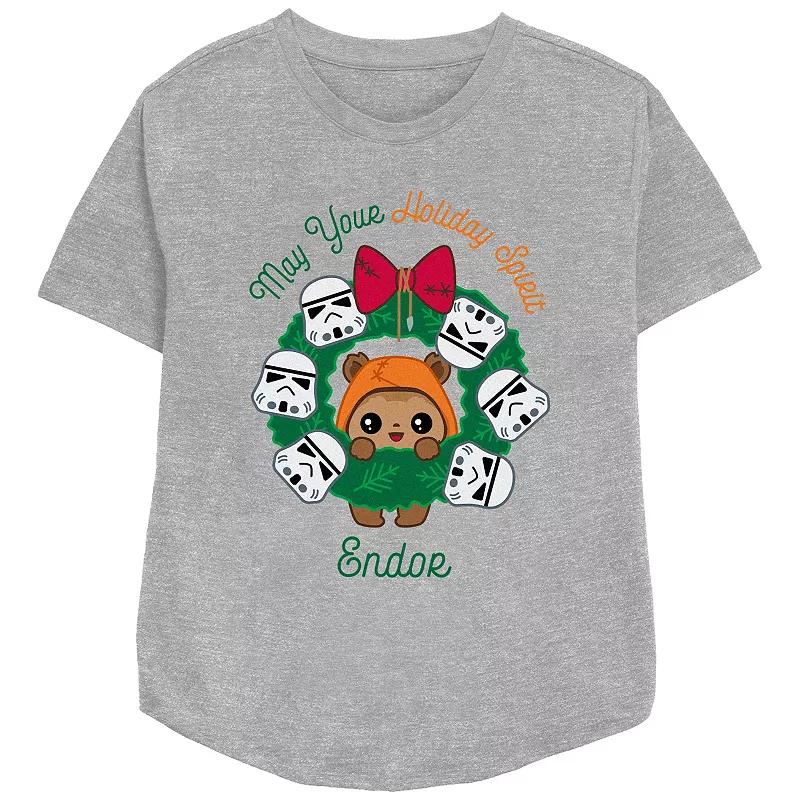 Women's Star Wars May Your Holiday Spirit Endor Relaxed Fit Graphic Tee, Size: XL, Athletic Grey Product Image