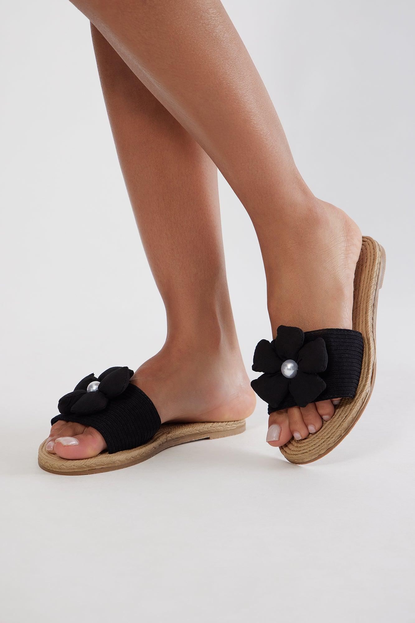 Liliette Flower Jute Sandals - Black Product Image