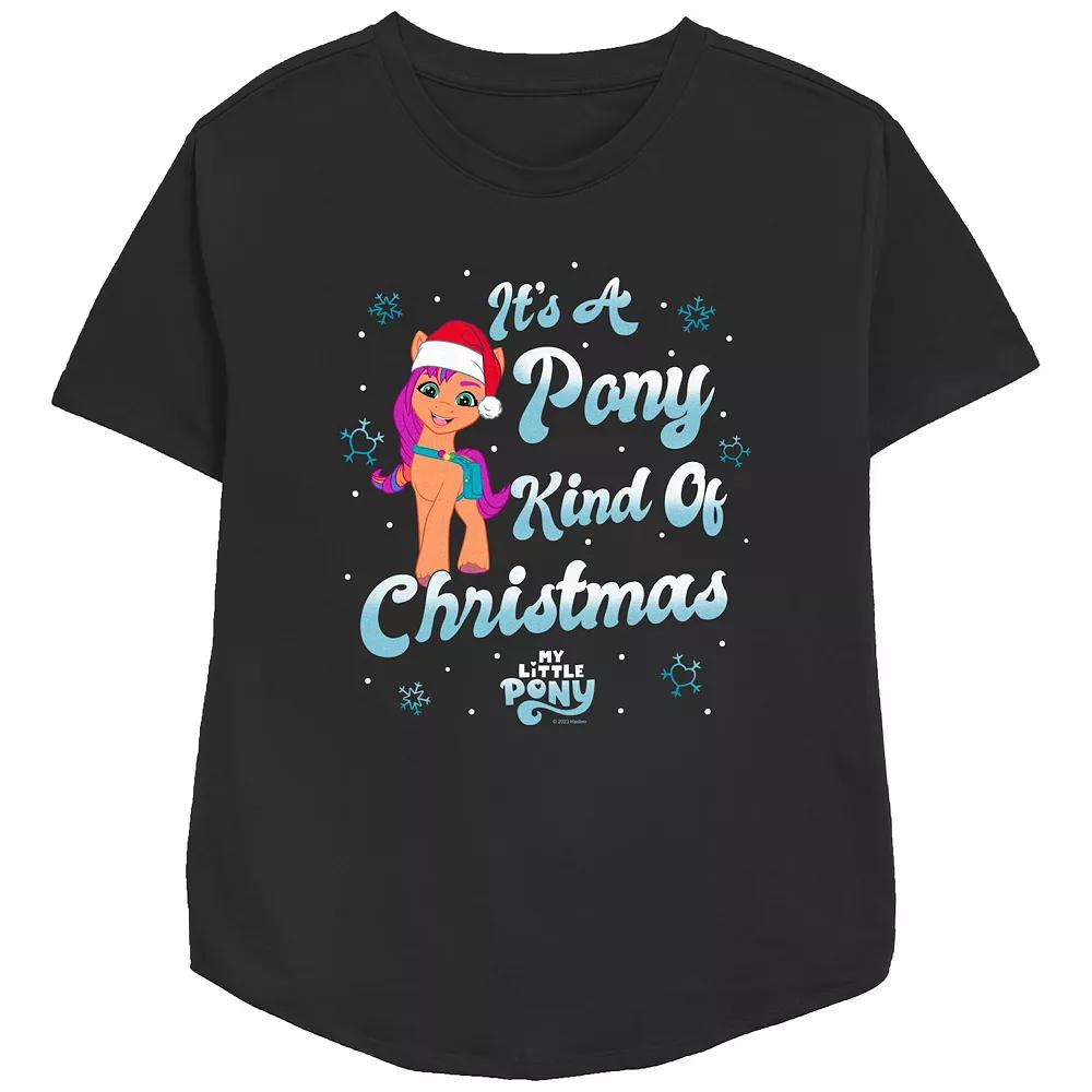 Women's My Little Pony Pinkie Pie It's A Pony Kind Of Christmas Relaxed Fit Graphic Tee, Size: XS, Black Product Image